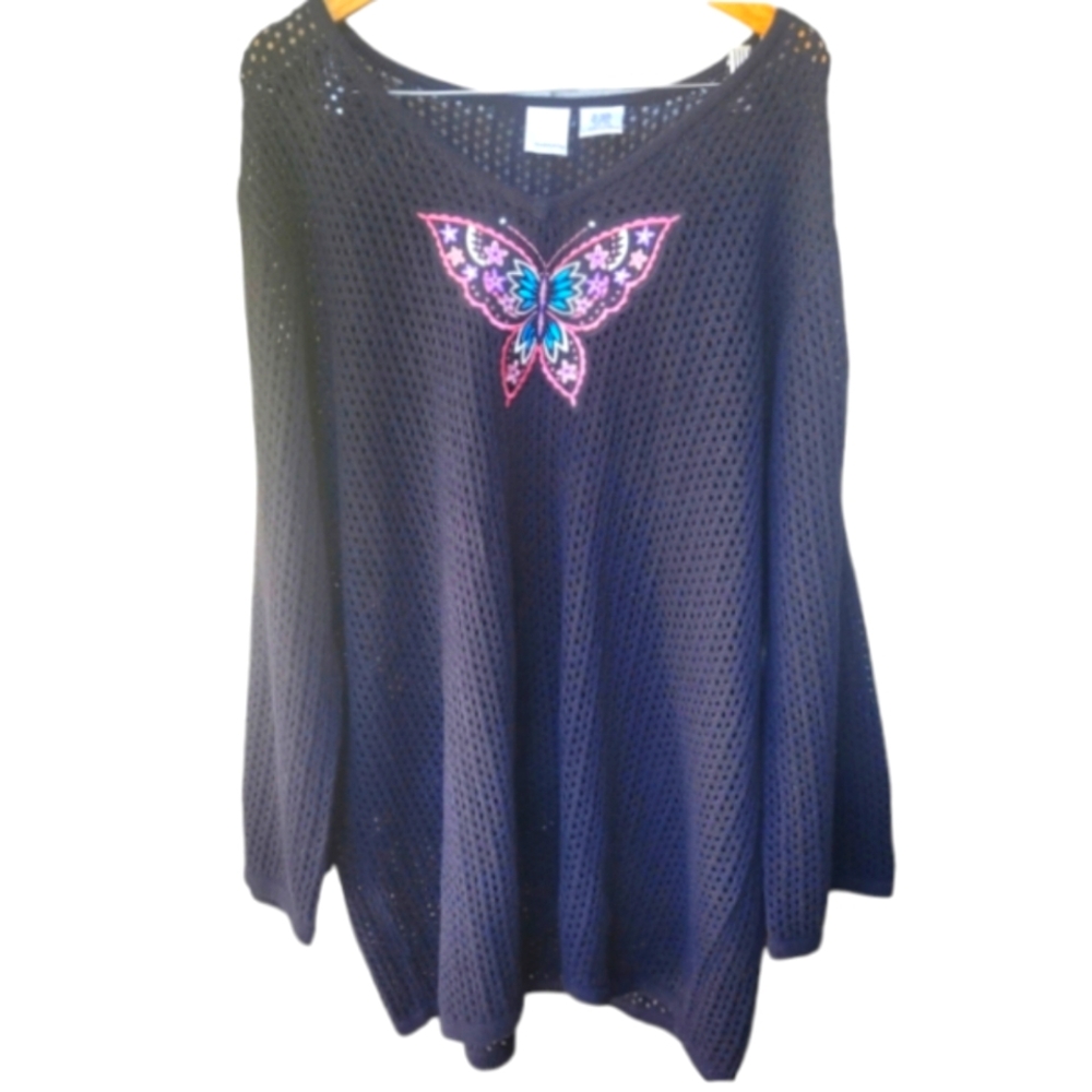Roaman's Embroidered Butterfly Swimsuit Coverup Size 2X